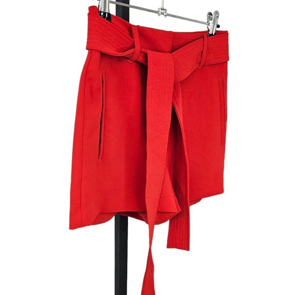 Aritzia Wilfred Tie Waist Shorts  Size 0 Red High Rise Belted Crepe - Picture 4 of 8